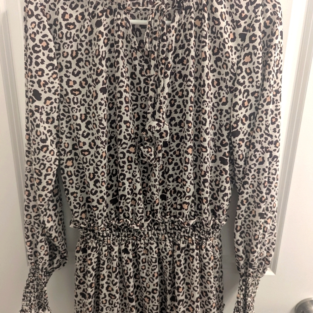 Vintage Zara Gathered Leopard Printed Dress MINI (M)⭐ - Picture 2 of 8